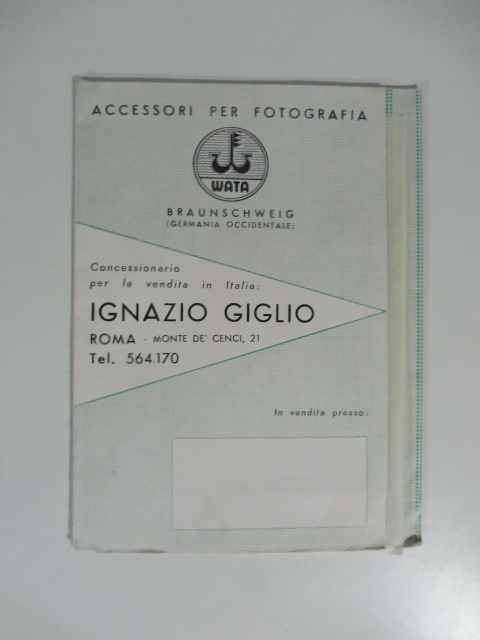 Accessori per fotografia Wata. Concessionario per l'Italia: Ignazio Giglio. Pieghevole pubblicitario